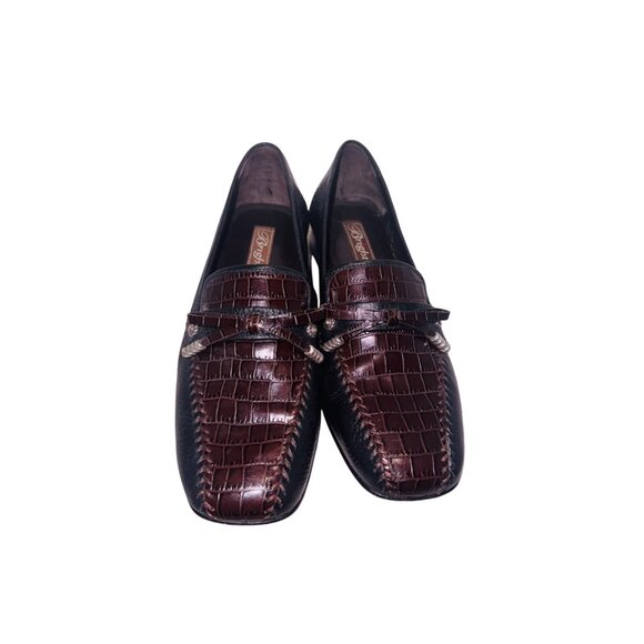 Brighton Brown Kent Loafers 7.5 Brown Black Croc Embossed Leather Slip-On Shoes - Picture 9 of 11